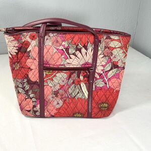 Vera Bradley Bohemian Blooms Handbag Tote Red Double Handle Zipper 13x10x5